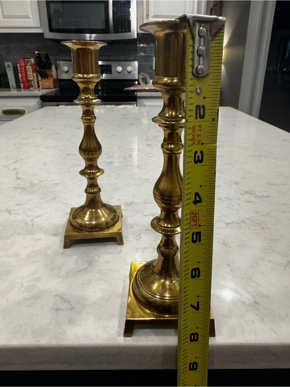 Vintage Brass Candlesticks Pair 8” Square Footed Bases Mid Century
